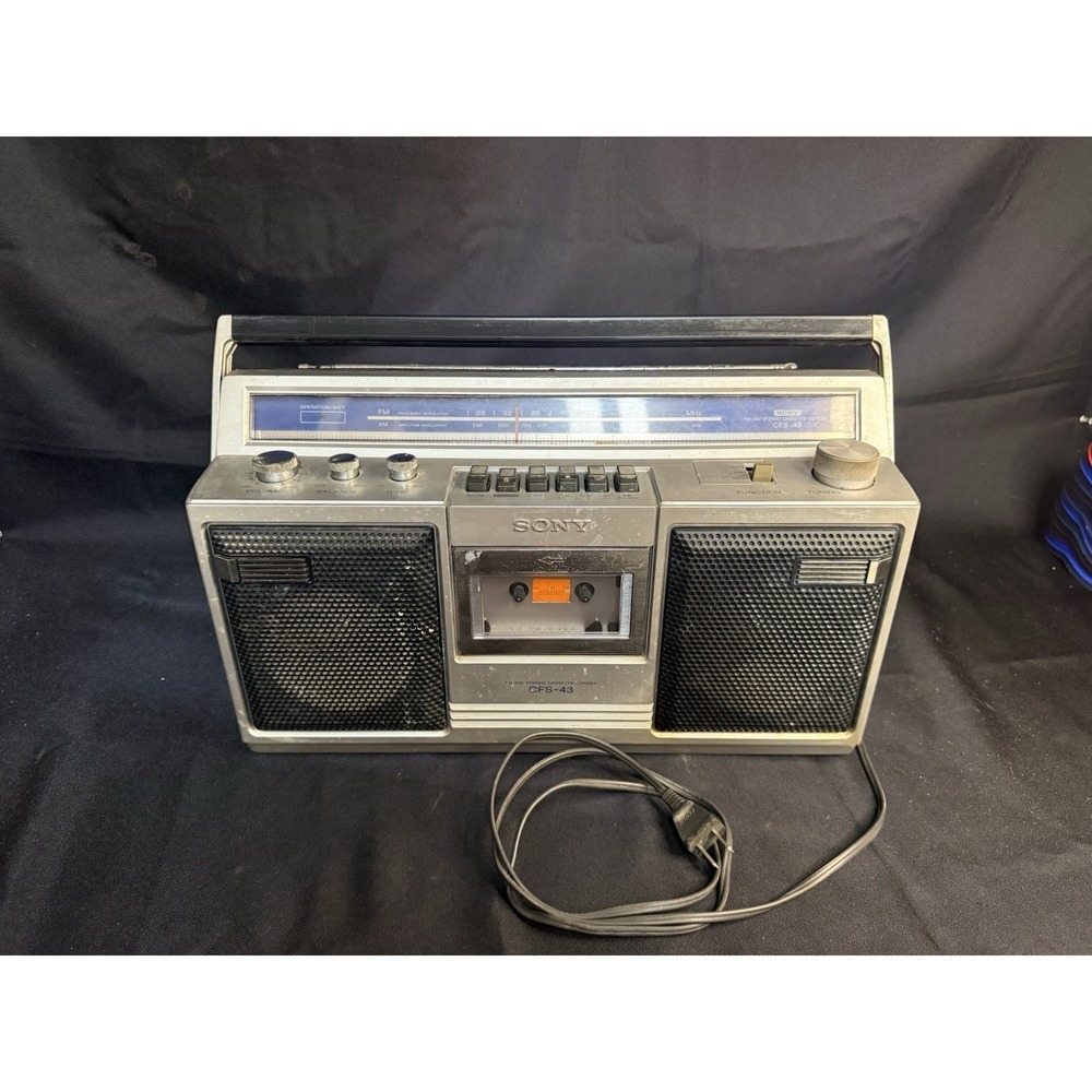 Sony CFS-43 Boombox Stereo Cassette Player AM FM Radio Silver Vintage Tested